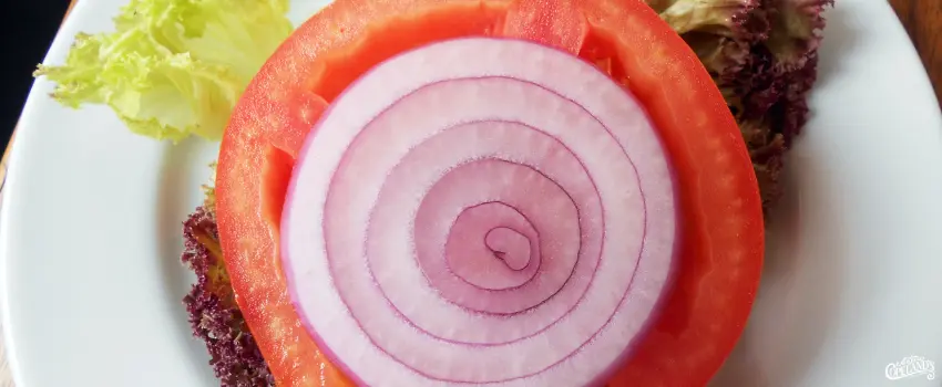 JDC-Sliced Tomato and Onion Over Lettuce