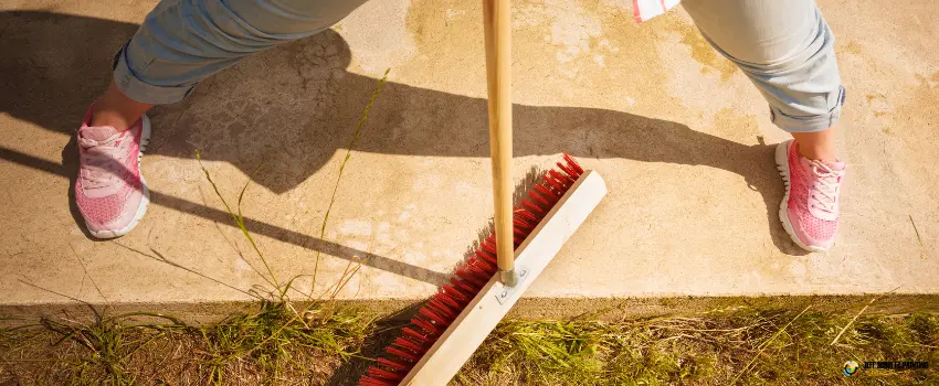 JSP-Woman Cleaning Patio Using Broom